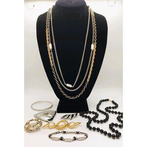 Vintage Signed Monet Lot of 9 Necklace Bracelet Brooch Gold tone and Silver Tone